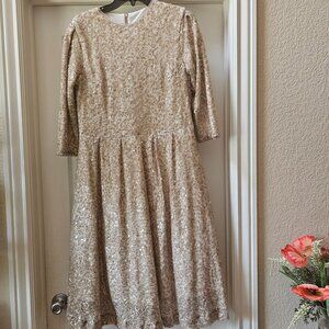 Modest Sequence 3/4 Sleeve Womens Bigoschi Light Brown Beige lined Dress Zip 46